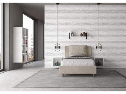 Doucezen Single Bed with Storage, Upholstered 120x210cm Sand Microfiber