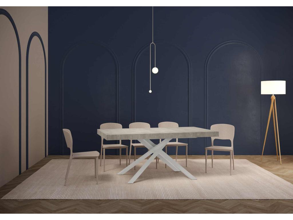 Karida extendable table 90x200/460cm, concrete grey, white legs