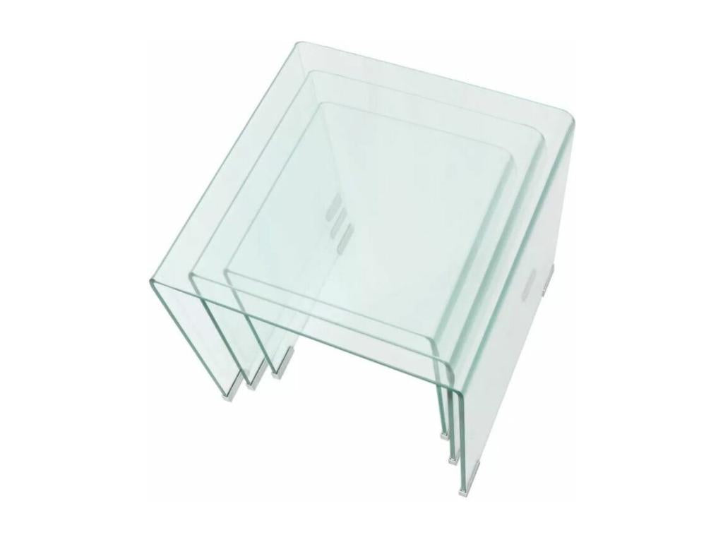 Niu Square Coffee Table with Clear Tempered Glass - Set of 3
