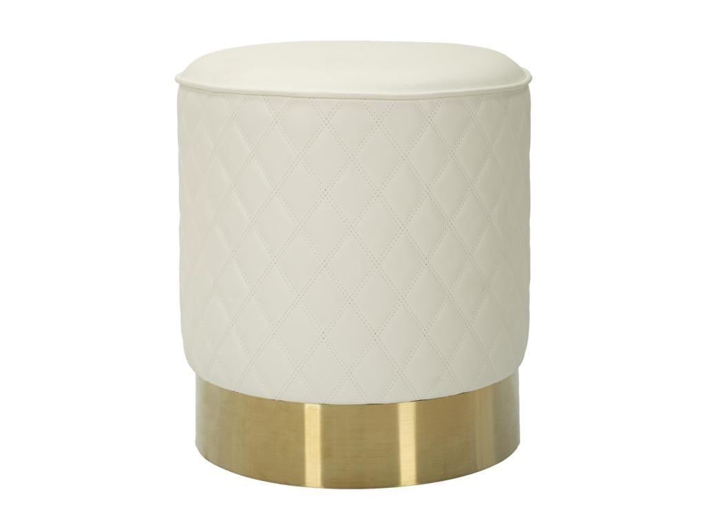 Homzora Round Pouf - White faux leather with gold base - 36 cm x H 39 cm - Pine wood MDF metal and plastic.