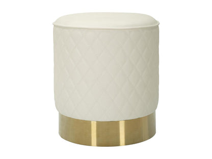 Homzora Round Pouf - White faux leather with gold base - 36 cm x H 39 cm - Pine wood MDF metal and plastic.