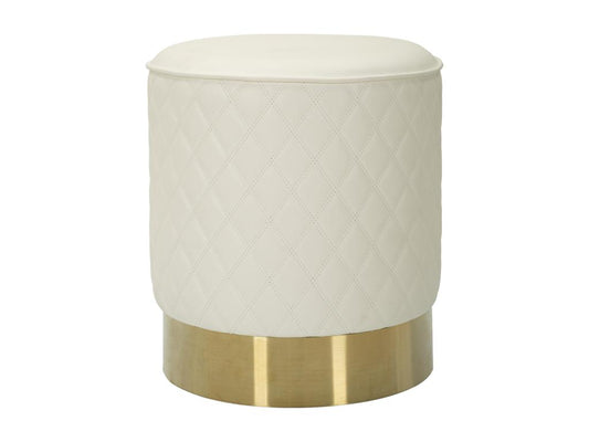 Homzora Round Pouf - White faux leather with gold base - 36 cm x H 39 cm - Pine wood MDF metal and plastic.