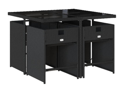 5-piece garden dining set with cushions, black woven resin