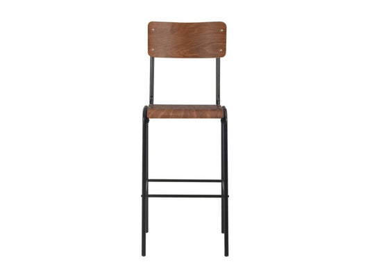 Set of 2 brown bar stools made of solid plywood and steel