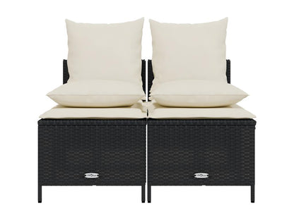 4-piece garden furniture set with cushions, black woven resin