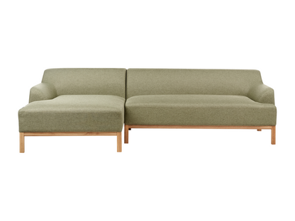 Left-hand corner sofa with wooden legs, living room corner furniture in olive green polyester fabric, Meubiana
