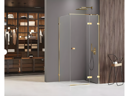 Homzora GOLD SHINE 100x90 cm left-hand pivoting gold shower enclosure with front access