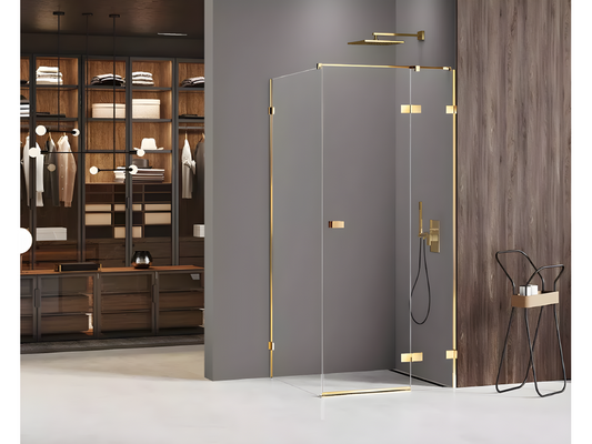 Homzora GOLD SHINE 100x90 cm left-hand pivoting gold shower enclosure with front access