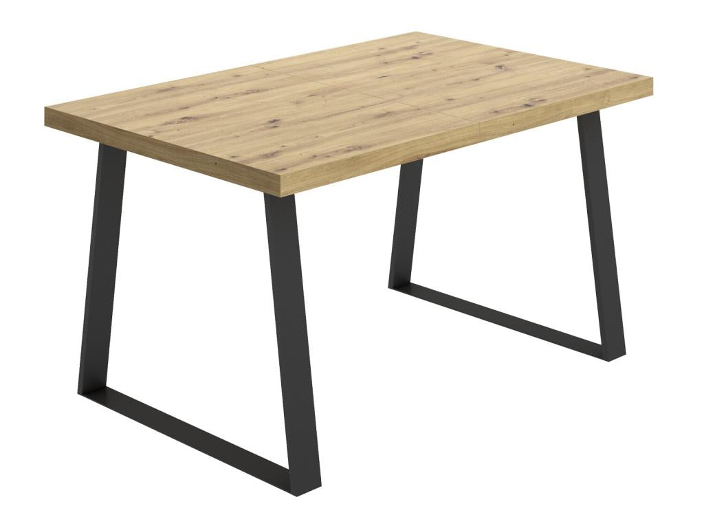 Extendable oak-colored wooden dining table with black metal legs - Length 120-160 x Depth 90 x Height 75 cm