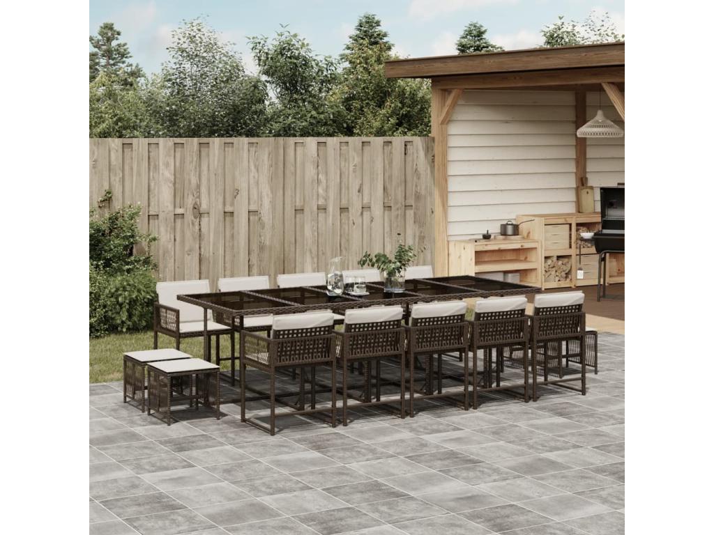 15-piece brown rattan garden dining set with cushions