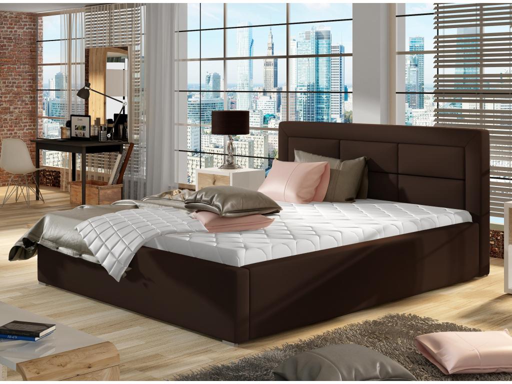 Homzora modern tufted faux leather bed - Brown - 140x200 - Storage compartment version