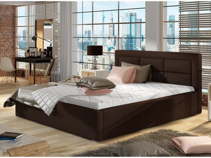 Homzora modern tufted faux leather bed - Brown - 140x200 - Storage compartment version