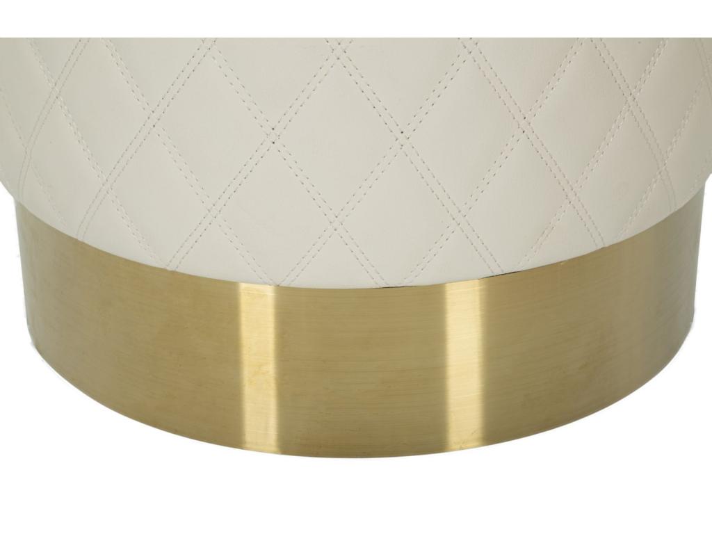 Homzora Round Pouf - White faux leather with gold base - 36 cm x H 39 cm - Pine wood MDF metal and plastic.