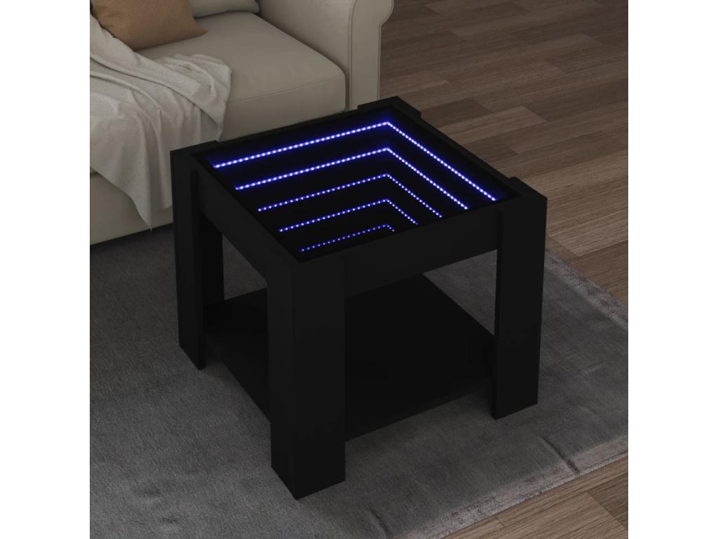 Coffee table with LED, black, 53x53x45 cm, engineered wood