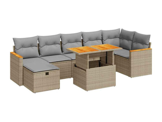 5-piece garden furniture set with cushions, beige woven resin