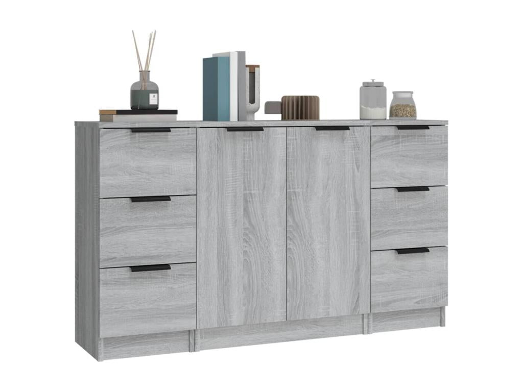 Meubiana 3-piece sideboard set, grey engineered wood