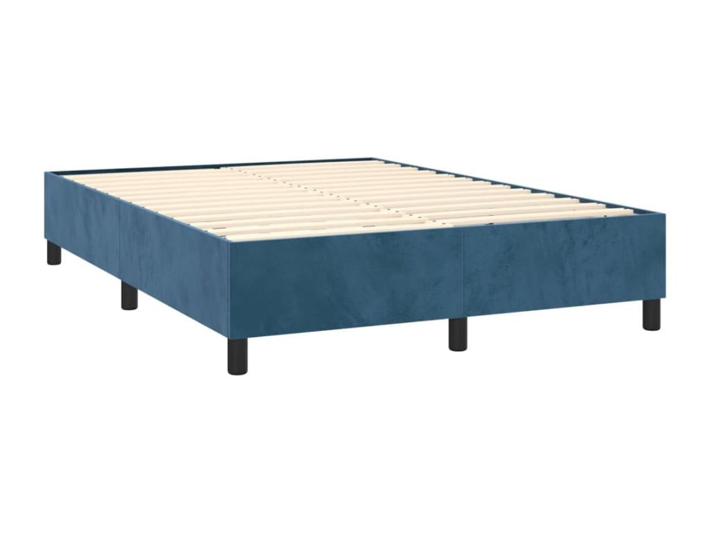Upholstered bed base and mattress, dark blue, 140x190cm, velvet