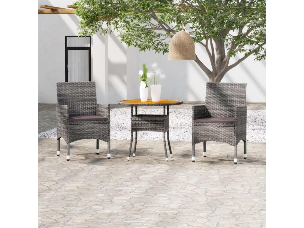 3-piece garden dining set, grey woven resin