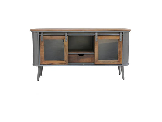 TV stand with 2 doors, 1 niche, and 1 drawer, wood/metal finish - Homzora