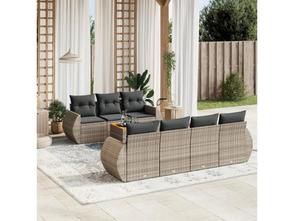 8-piece garden furniture set with grey resin wicker cushions