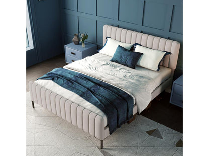 Upholstered adult bed in linen fabric - 160x200 cm - with adjustable headboard and slatted base by Meubiana - Light Grey