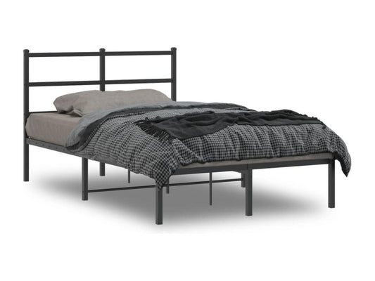 Metal bed frame without mattress, with black headboard, 120x200cm