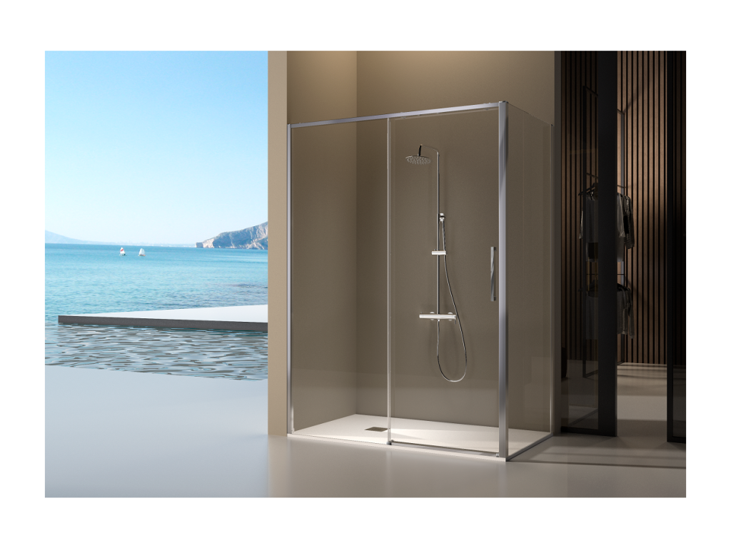 Homzora fixed shower screen with sliding door, 176-178.6 cm