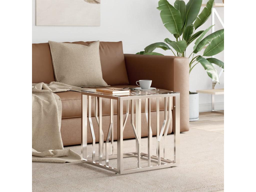 Silver coffee table 50x50x50 cm stainless steel and glass