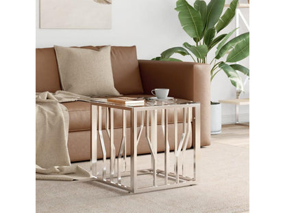 Silver coffee table 50x50x50 cm stainless steel and glass