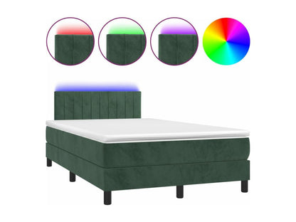 Upholstered bed base with mattress and LED light, Dark Green, 120x200 cm, Velvet
