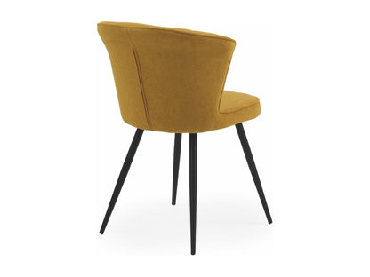 Set of 4 mustard-colored upholstered chairs with black metal legs