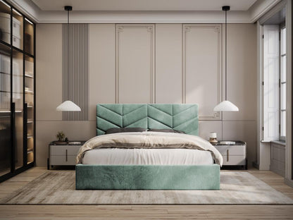 Storage bed 140x190 cm - Textured fabric - Almond green - Homzora