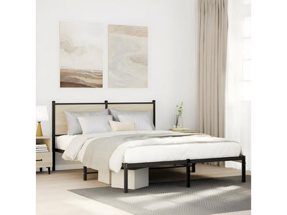 Metal bed frame with oak headboard, Homzora, 150x200 cm