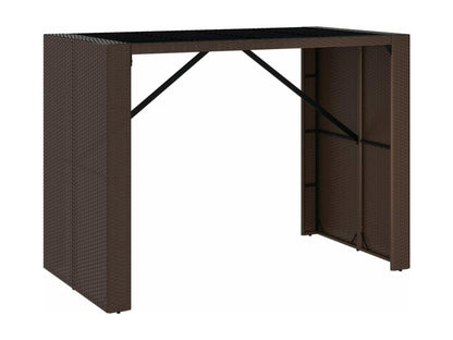 Bar table with brown glass top, 145x80x110 cm, poly rattan