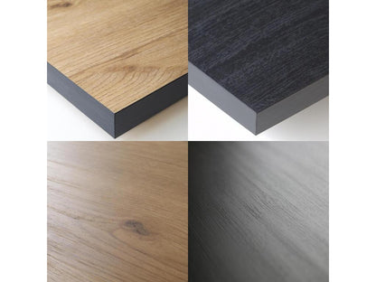 Living room furniture set: 140cm two-tone table with legs, seats 6; 140cm tall sideboard/buffet in oak and black, industrial style