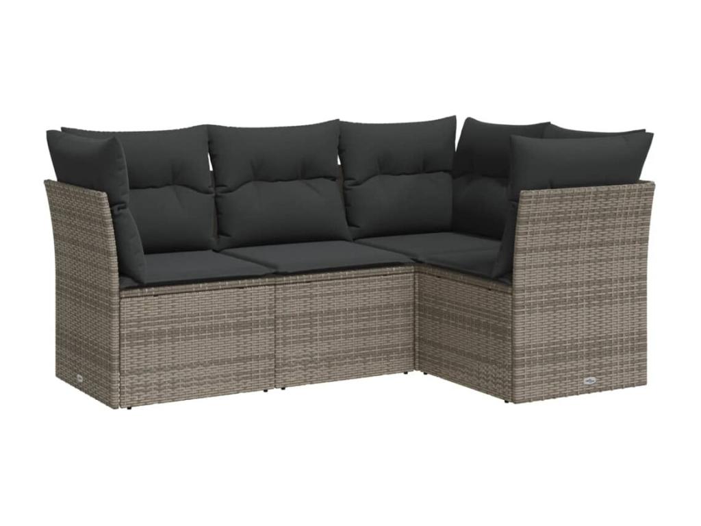 4-piece garden furniture set with grey resin wicker cushions