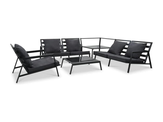5-piece garden furniture set with cushions, dark grey aluminum