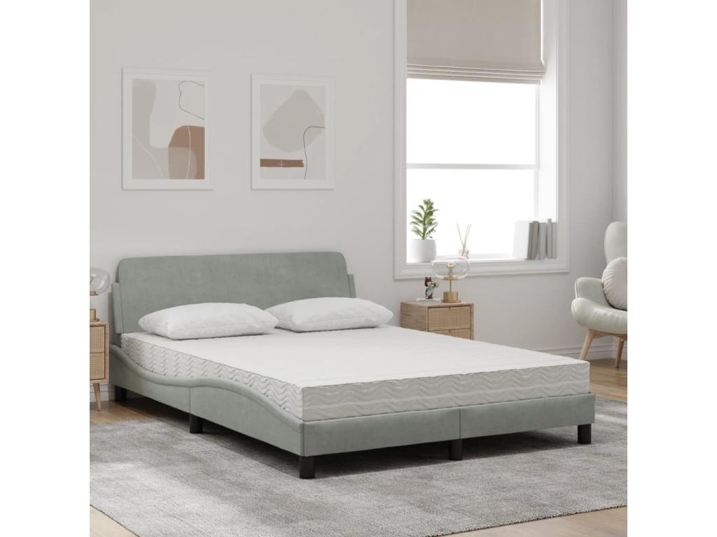 Bed with light grey mattress 120x200 cm velvet