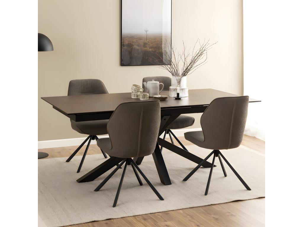 Eurame - Extendable dining table for 6 to 12 people in ceramic and metal, 200-240x100cm - Brown