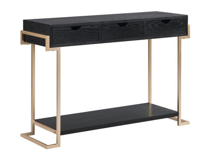 Console table with 3 drawers and 1 shelf in MDF and metal - Black and gold wood effect - Homzora