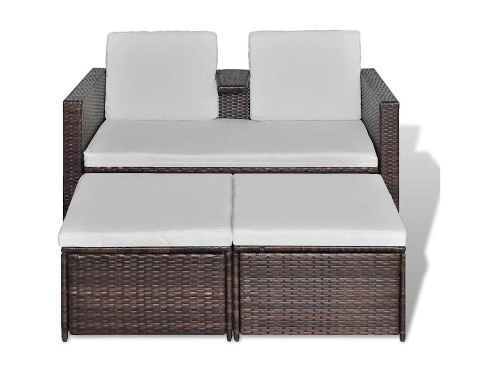 4-piece garden furniture set with cushions, brown woven resin