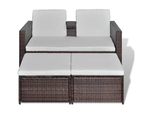 4-piece garden furniture set with cushions, brown woven resin