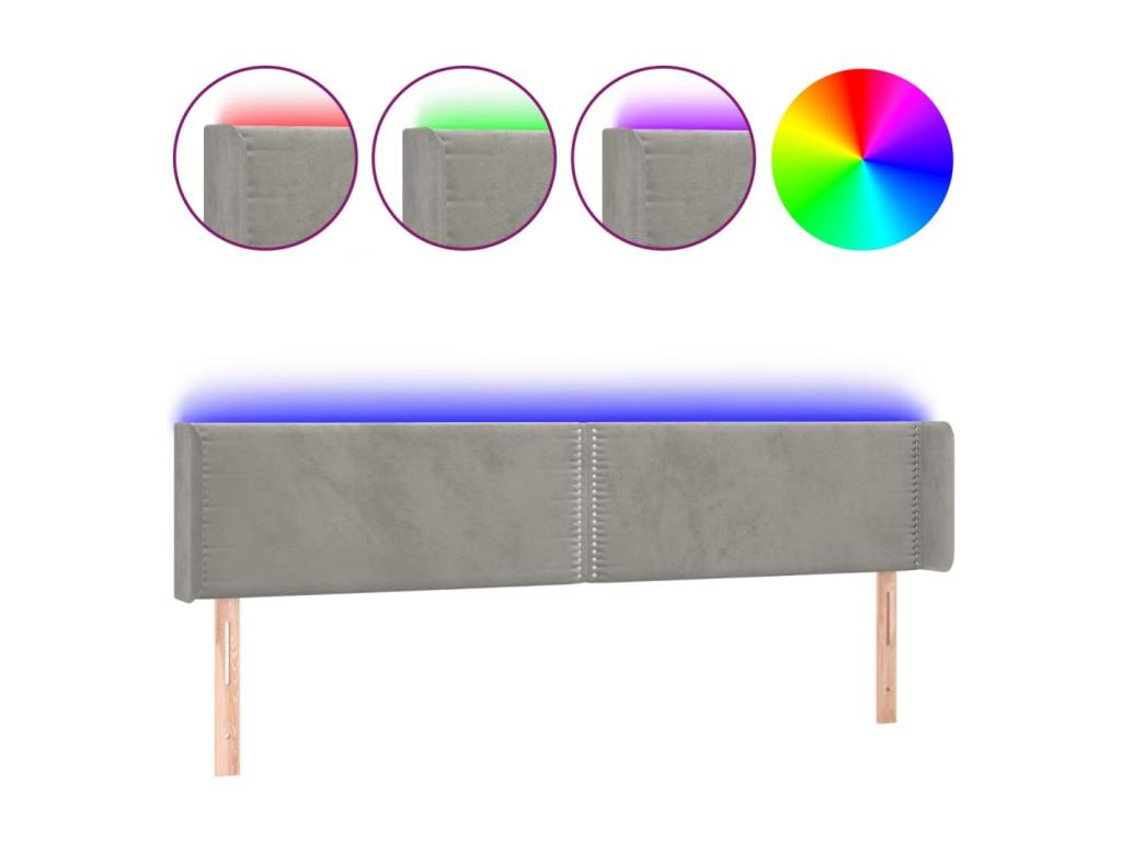Light Grey LED Headboard 183x16x78/88 cm Velvet