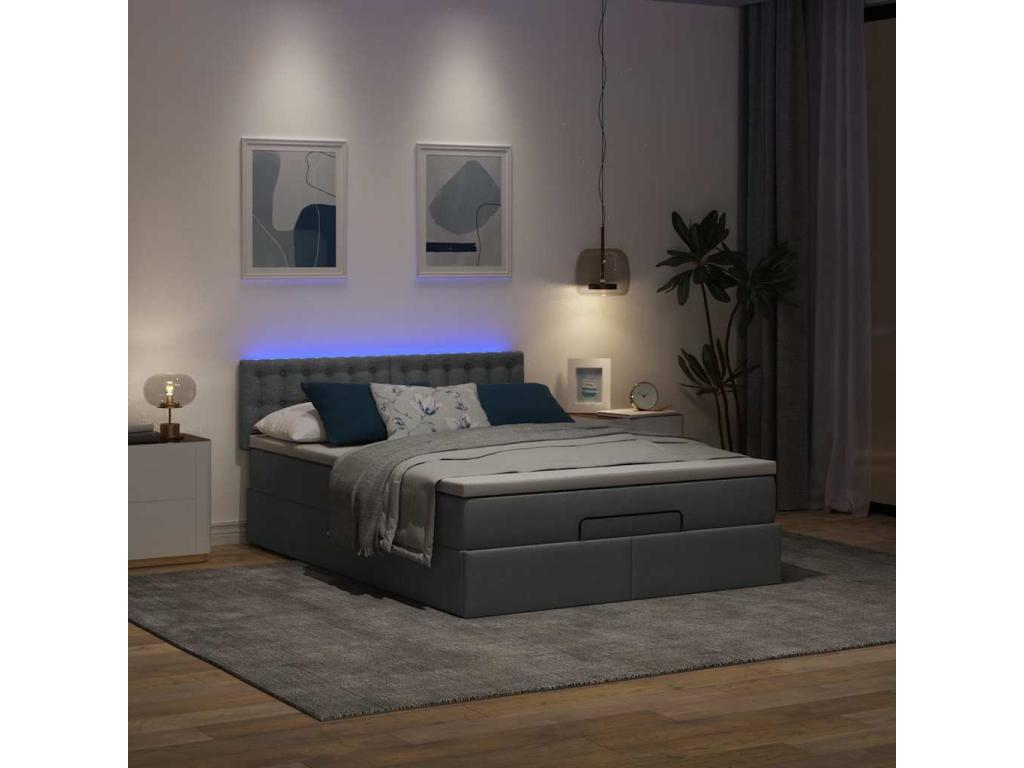 Ottoman bed with dark grey mattress 140x200 cm fabric
