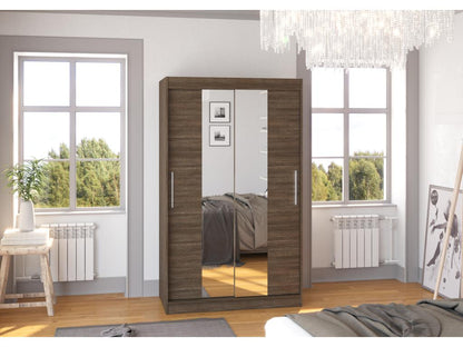 Small bedroom wardrobe with 2 sliding doors, brown, and mirror, Homzora, 120cm