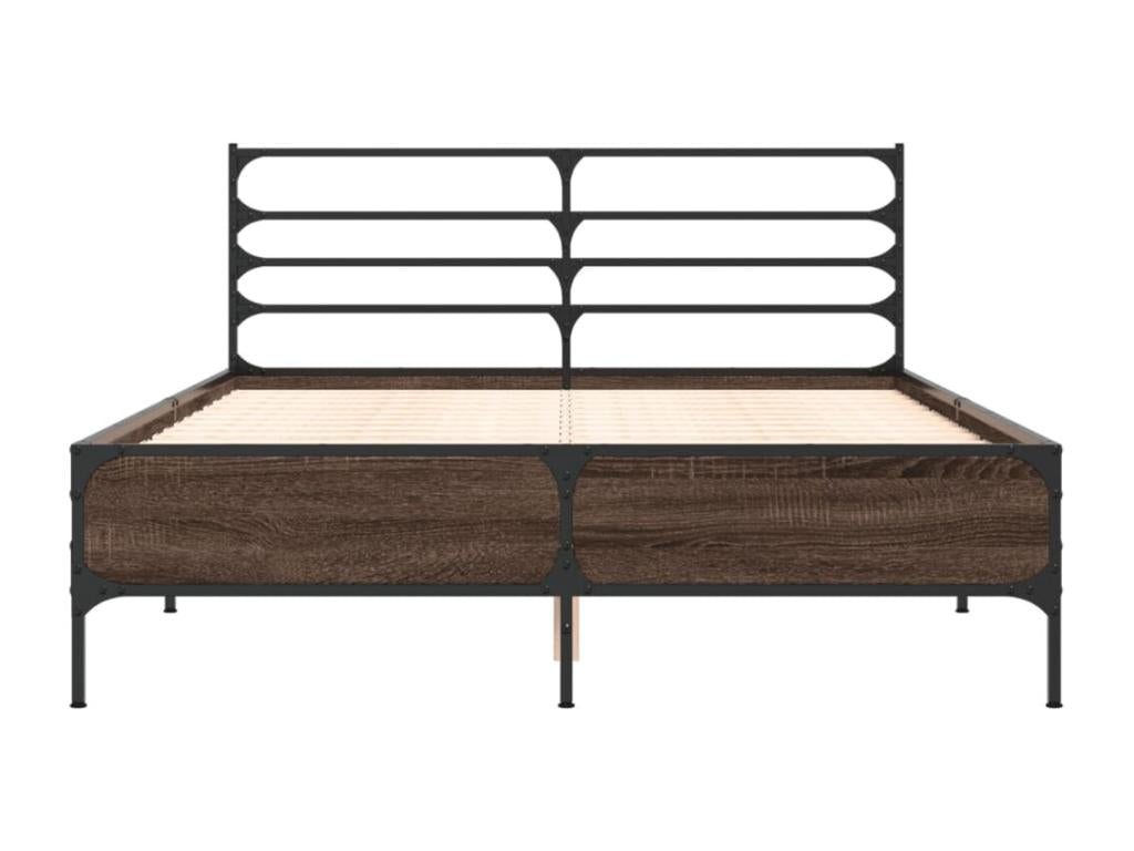 Brown oak bed frame 120x200 cm engineered wood and metal