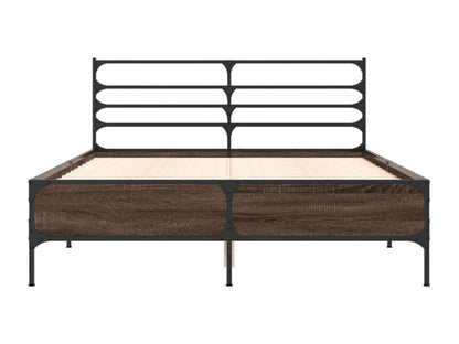 Brown oak bed frame 120x200 cm engineered wood and metal