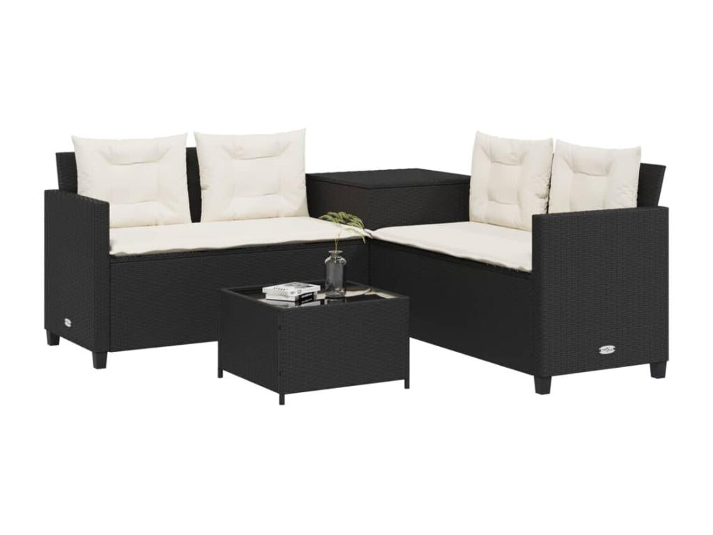 Black garden sofa with table and L-shaped cushions