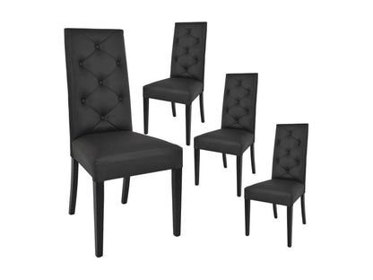 Meubiana - Set of 4 Black Faux Leather Chairs with Lacquered Legs