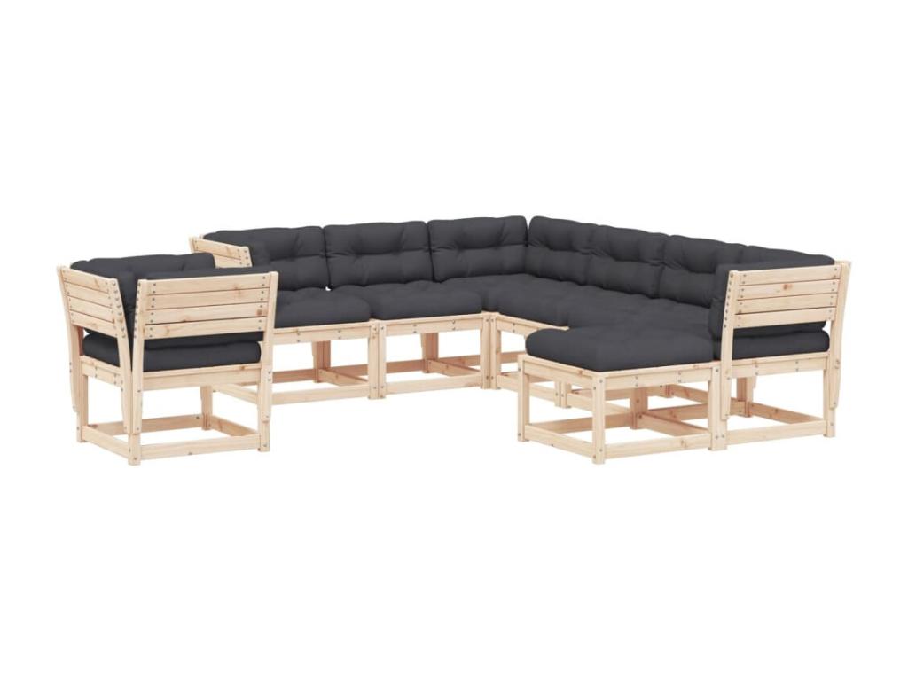 8-piece garden furniture set with cushions. Solid pine wood.
